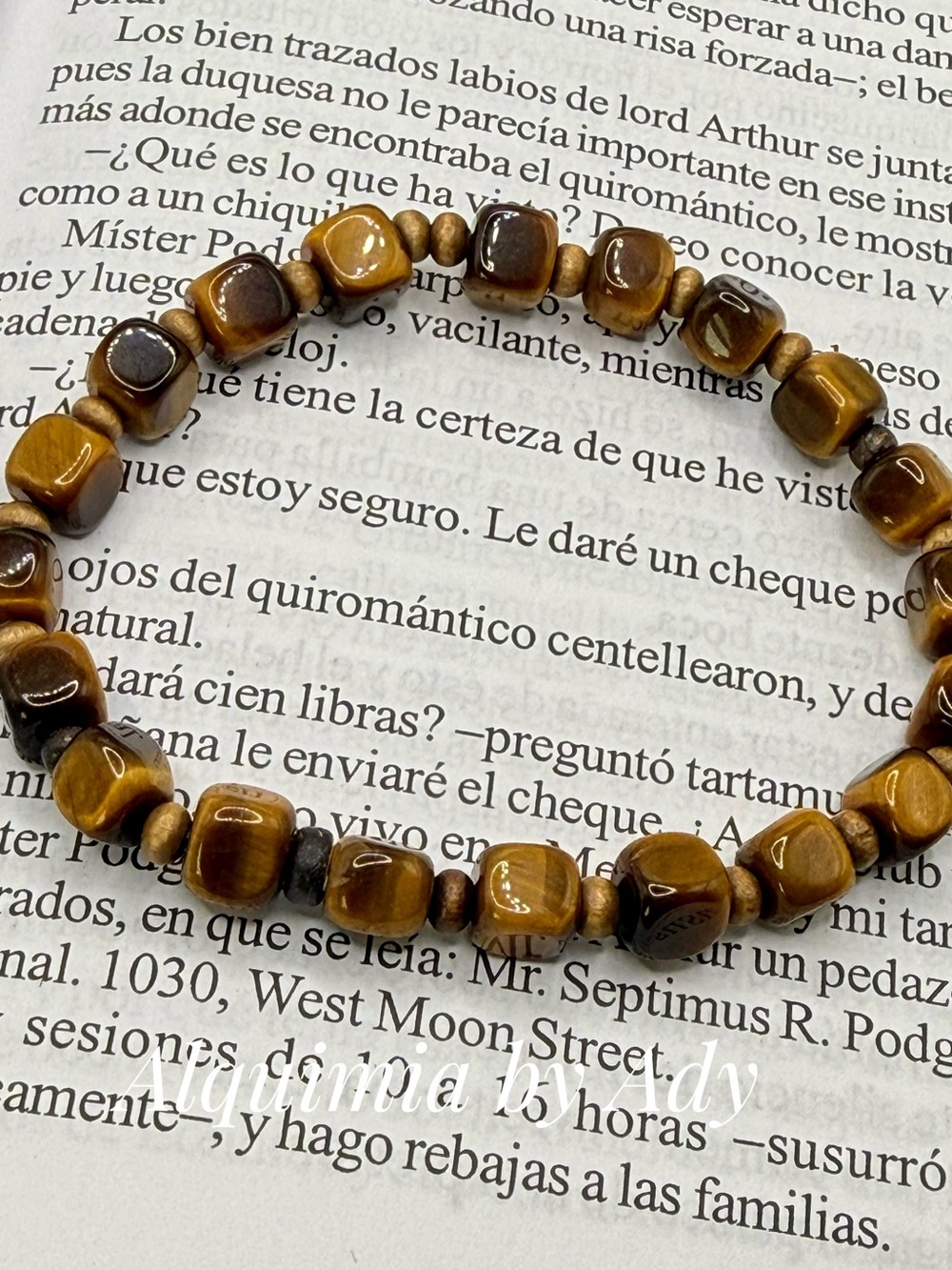 Alquimia Tiger Eye Cube & Round Bead Stretch Bracelet - Brown